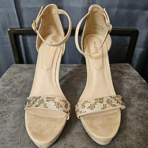 Aldo tan Rhinestone slip on  heels Size 6.5 NEW